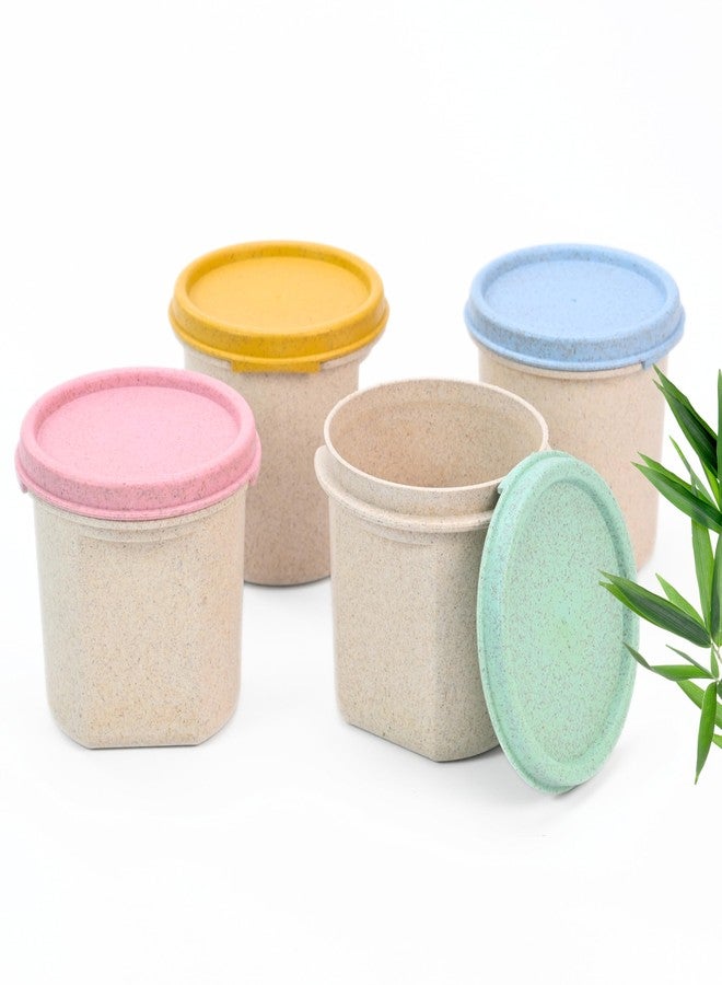 Eha Earth Friendly Storage Containers For Kitchen With Lid | Containers Set of 4 | 350 ml | Made with Rice Husk | Microwave Safe & Fridge Storage Boxes | Storage Box For Kitchen | Multi-Light - Image 1